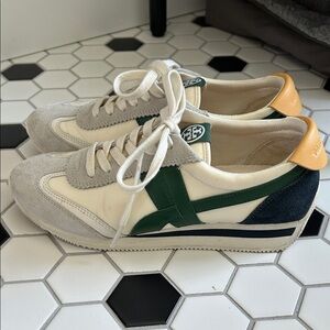 Tory Burch Cream and Green Lace-Up Sneakers